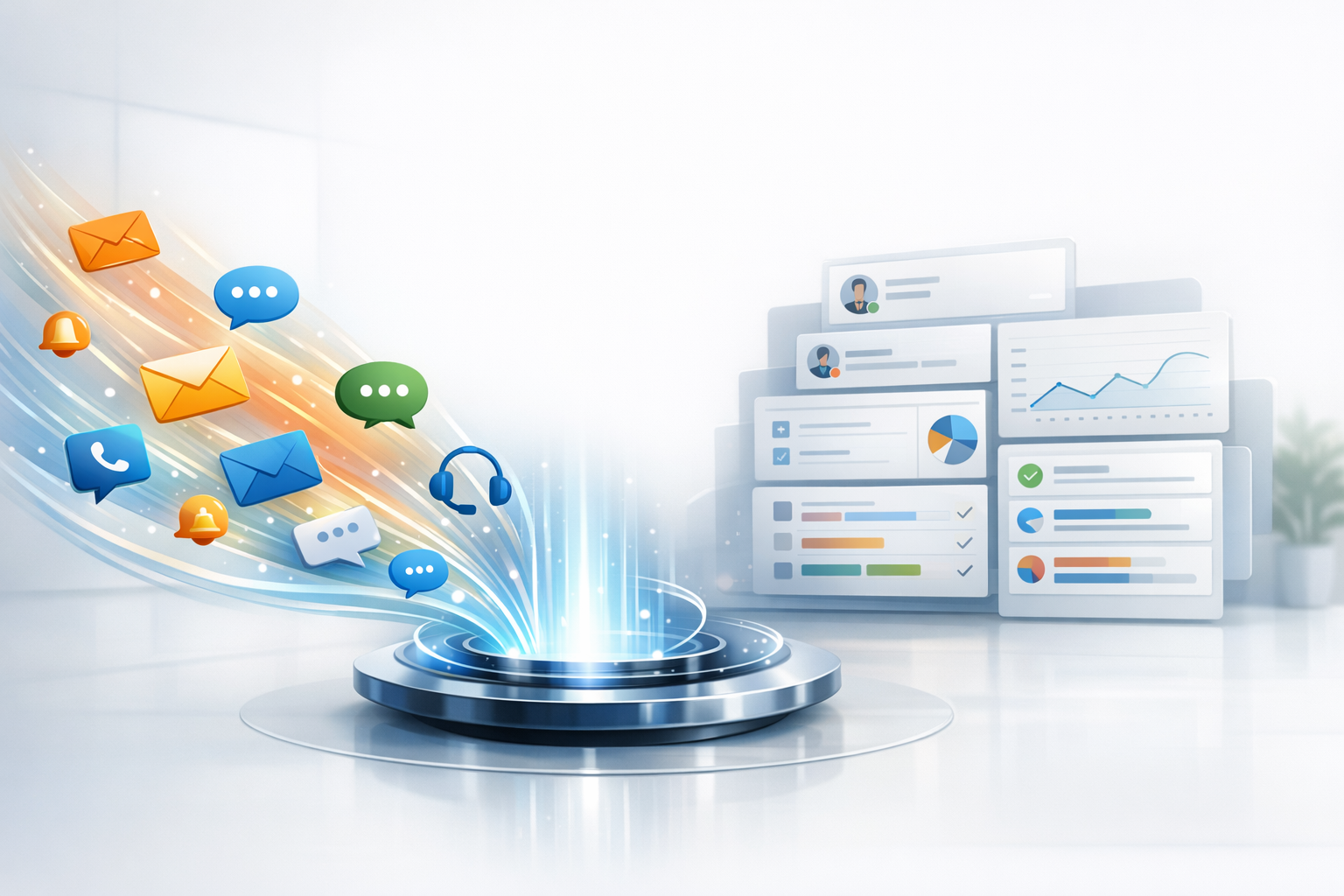 HubSpot Service Hubを活用した問い合わせ管理の一元化と可視化のイメージ